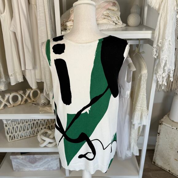 Chico’s sz. 1 (medium) graphic print light stretch knit tunic length vest 3934 - Picture 3 of 7